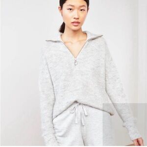 Quince Wool Alpaca Blend Gray Quarter Zip Cozy Warm Sweater Medium